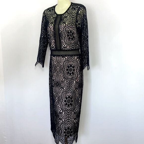 The Kooples Dress Long Sleeve Black Cotton Lace Overlay NWOT Sz Sm - Picture 1 of 9
